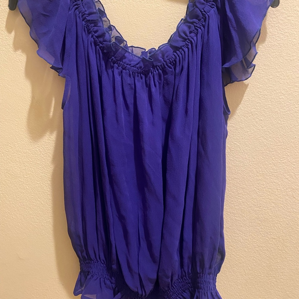Women’s Ruffled Flutter Sleeve Blouse in Deep Purple